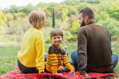 The family spends a fun weekend in nature at a picnic. Adoption of a child. Complete family