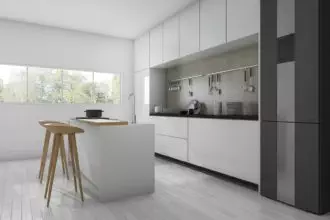 3d rendering white minimal and modern kitchen
