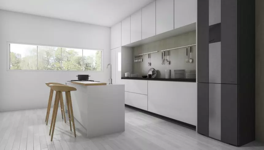 3d rendering white minimal and modern kitchen